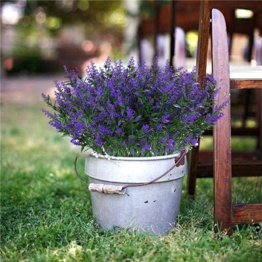 24 Bundles Outdoor Artificial Lavender Flower UV Resistant Shrubs Plant (Purple)